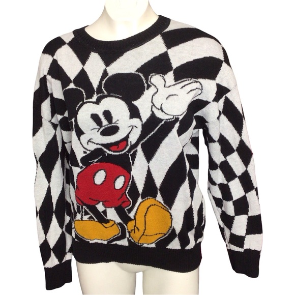 Disney Other - Disney Checkered Mickey Mouse Sweater - Black, White, Red, Yellow